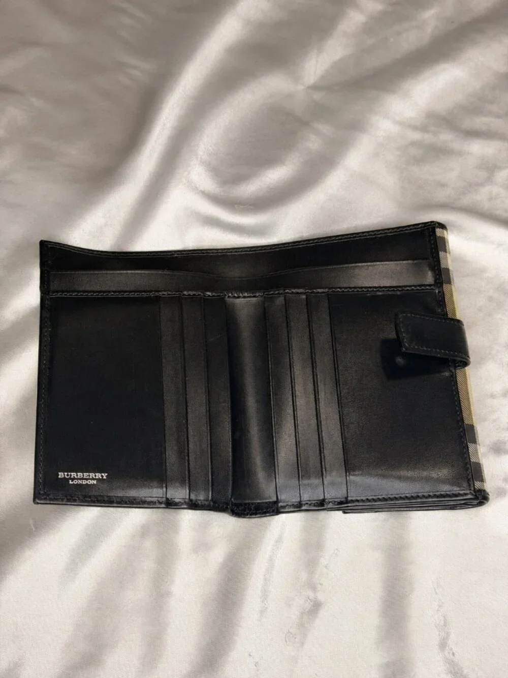 Burberry London Beige Check & Black Leather Compact Wallet